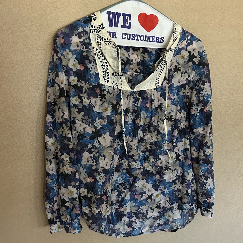 J. Crew Floral Blouse - Blue and Cream